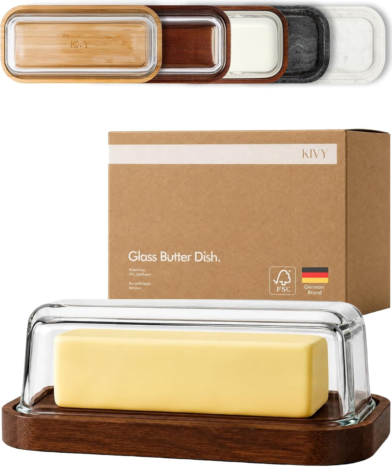 KIVY Glass butter dish with airtight lid that keeps butter soft - Acacia | Amazon (US)