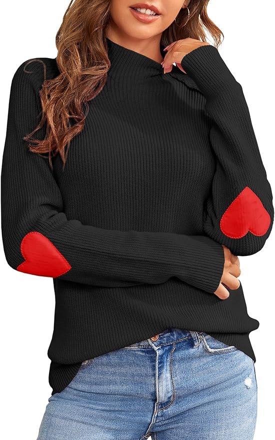 FERBIA Women Turtleneck Sweater Oversize Heart Slouchy Chunky Pullover Baggy Batwing Knit Cute Lo... | Amazon (US)