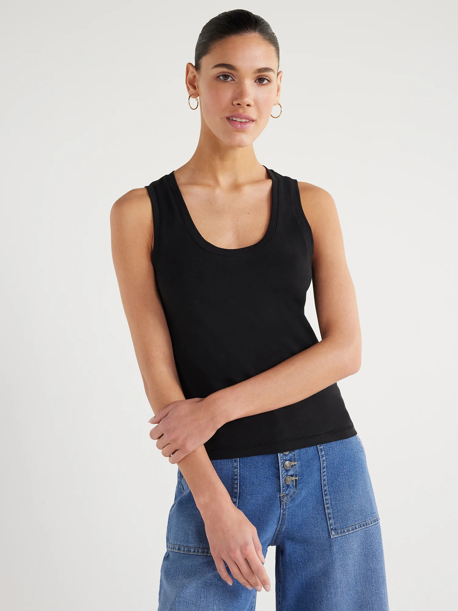 Scoop Women’s Ultimate Cotton Jersey Fitted Baby Tank Top, Sizes XS-XXL | Walmart (US)