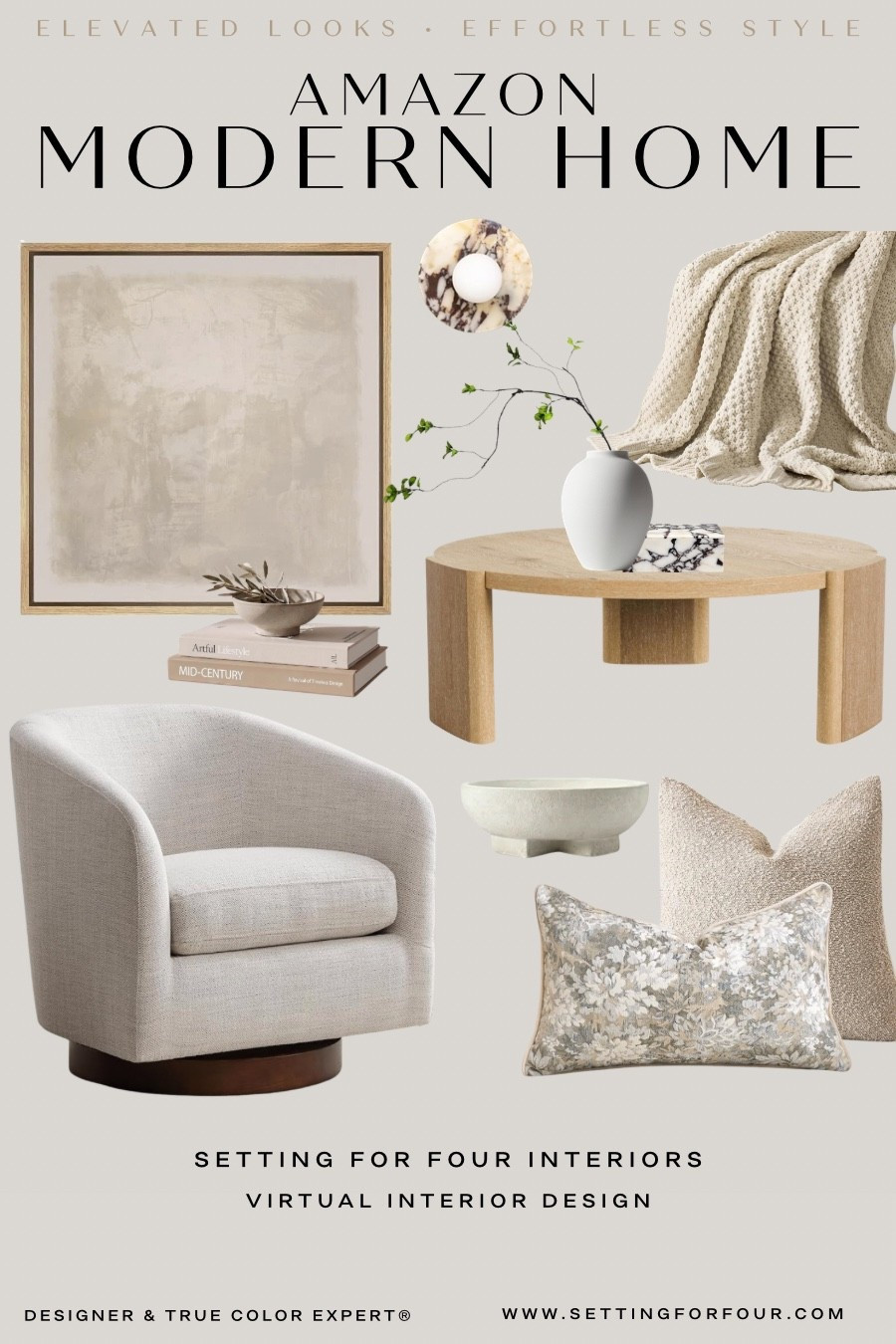Amazon modern home. Designer picks. Neutral aesthetic, organic, transitional, earthy, white, beige, Restoration Hardware style, swivel chair, round coffee table, wood, marble, wall sconce light, accent pillows, throw blanket, decorative bowl, furniture, decor, faux books, vase, stems, canvas art

#LTKhome #LTKsale #LTKstyletip