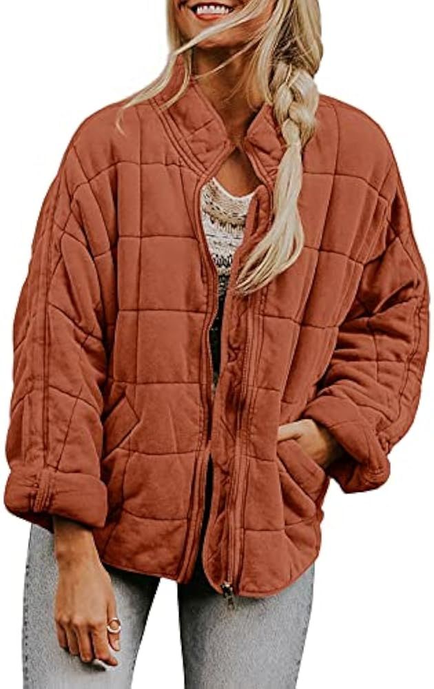 Balaflyie Womens Winter Dolman Lightweight Quilted Jackets Coat Zip Up Long Sleeve Stand Neck Warm O | Amazon (US)