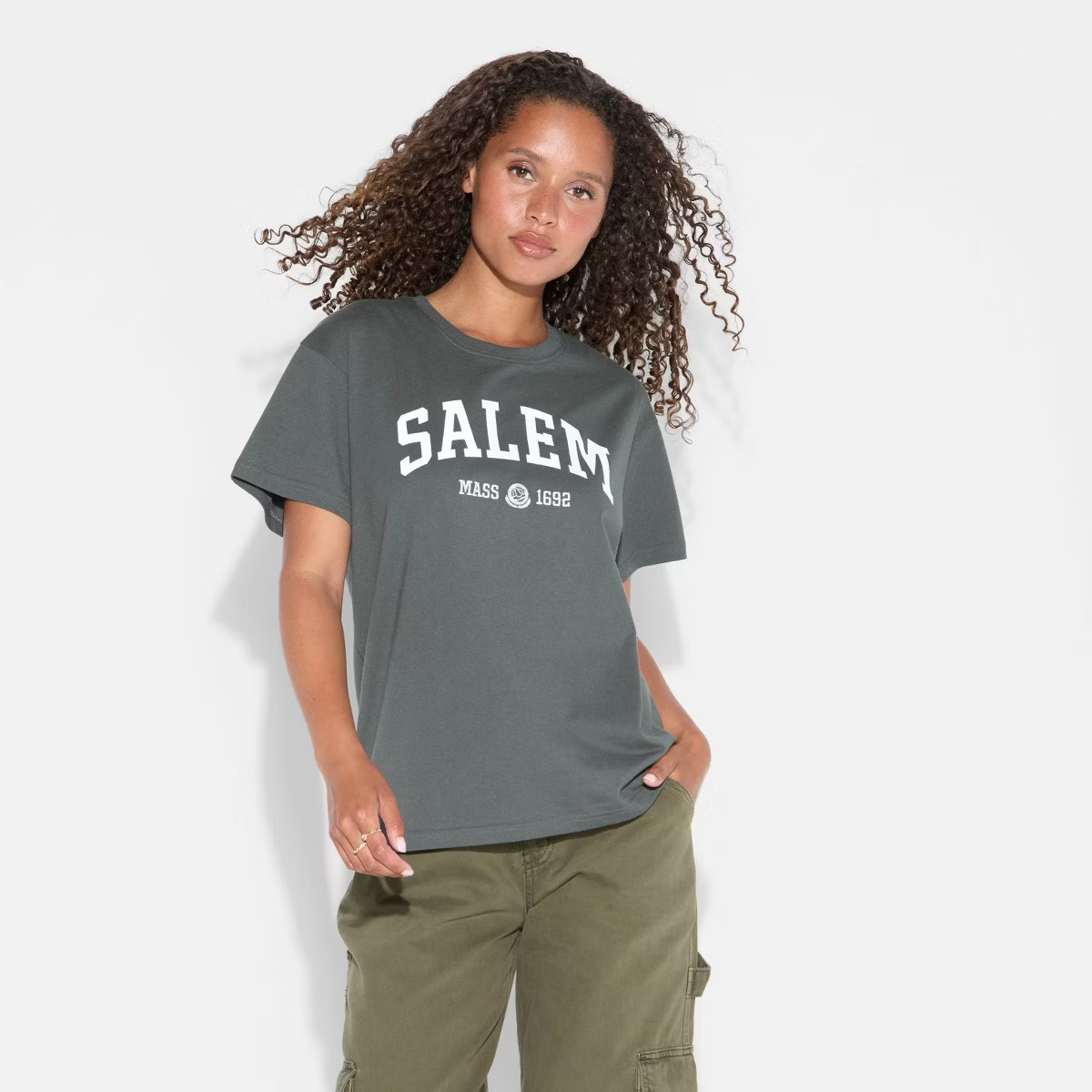 Women's Salem Boyfriend Short Sleeve Graphic T-Shirt - Gray | Target