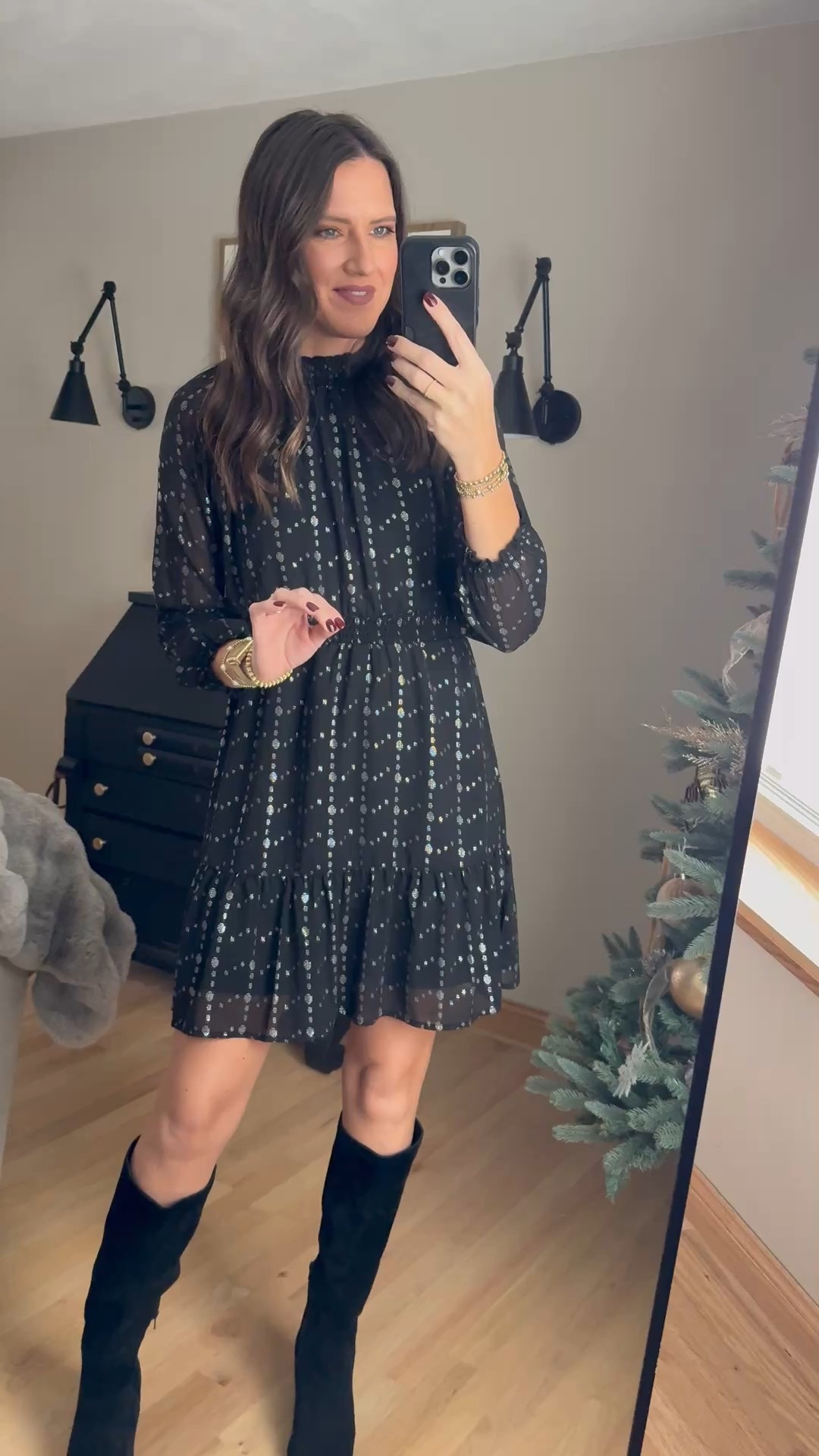 This @walmart dress is so fun and festive for the holiday season! I got my true size small. It’s a little short for my 5’9 frame but still wanted to share for you shorter ladies. #walmartpartner #walmartstyle #walmart @walmartstyle 
