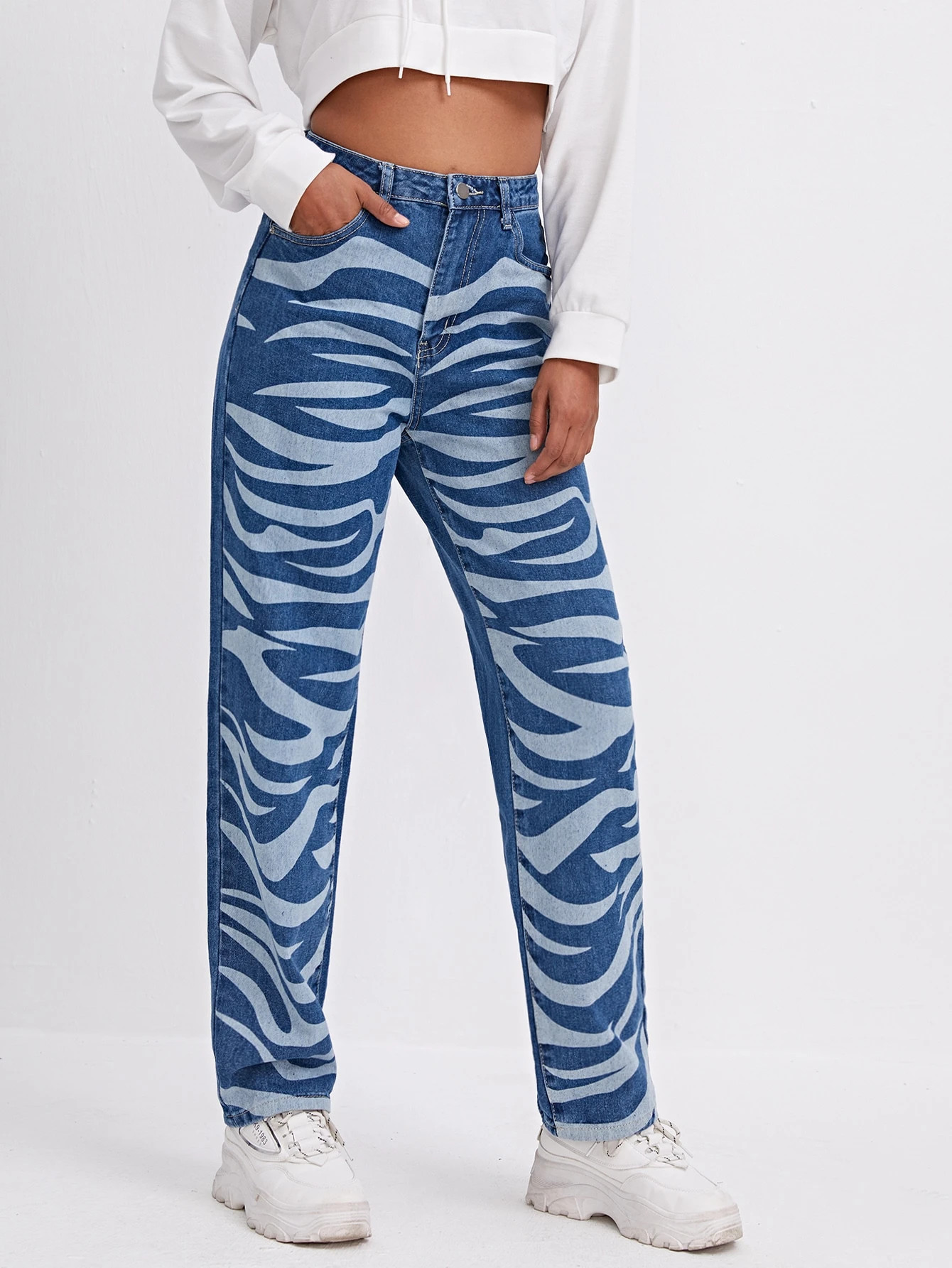 High Waist Allover Print Straight Leg Jeans | SHEIN