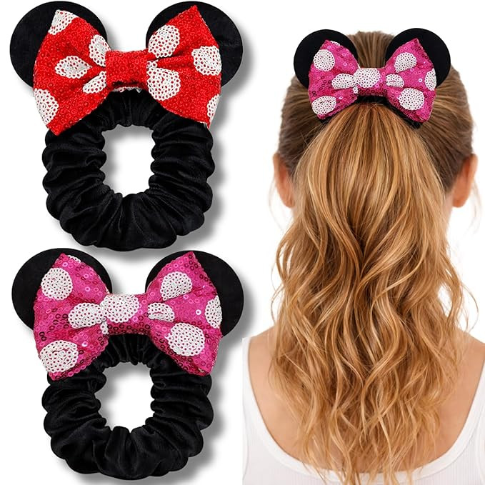 Styla Hair 2pk Mouse Ear Scrunchies for Kids Velvet Hair Bow Scrunchies for Women - Sparkle Sequi... | Amazon (US)