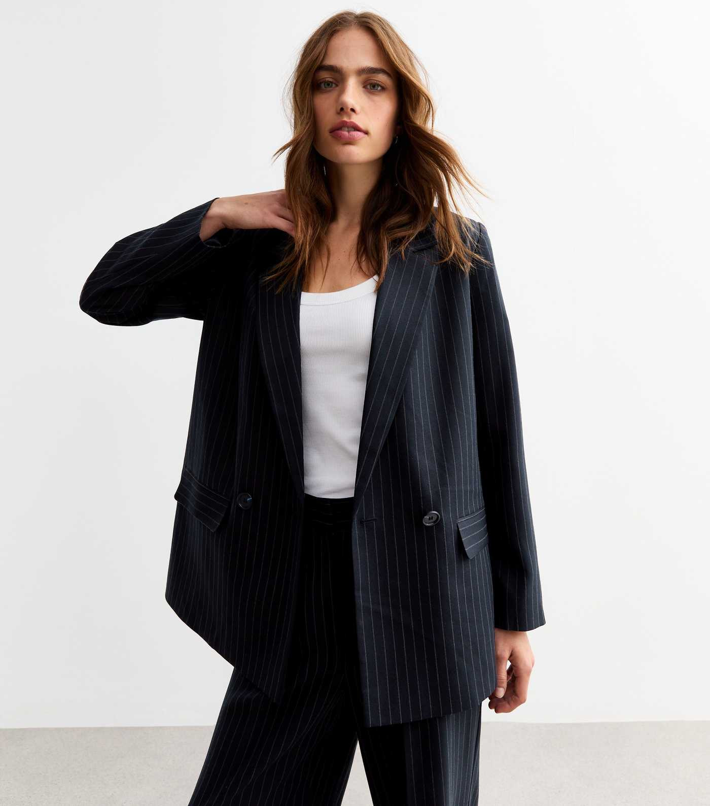 Navy Oversized Pinstriped Twill Blazer | New Look | New Look (UK)