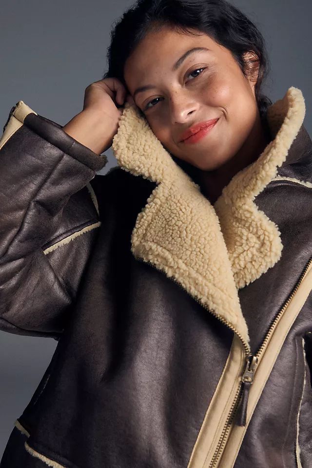 Pilcro Faux Leather Sherpa-Lined Jacket | Anthropologie (US)