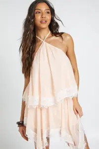 Peach Chiffon Lace Trim Halter Top | Boohoo | Boohoo.com (UK & IE)