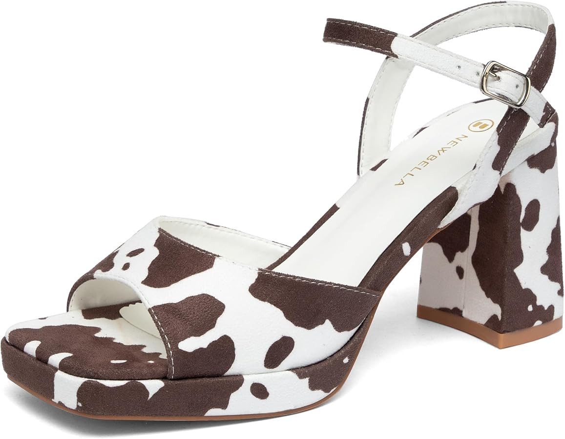 NEWBELLA Heels for Women Block Chunky Platform High Heels Open Toe Ankle Buckle Strap Pump Sandal... | Amazon (US)