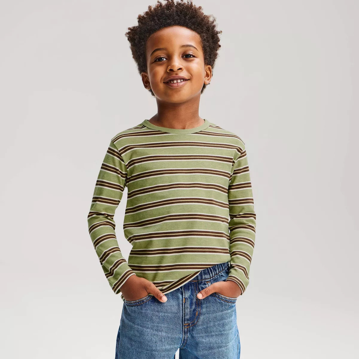 Toddler Boys' Long Sleeve Striped Relaxed Fit T-Shirt - Cat & Jack™ Olive Green 2T | Target