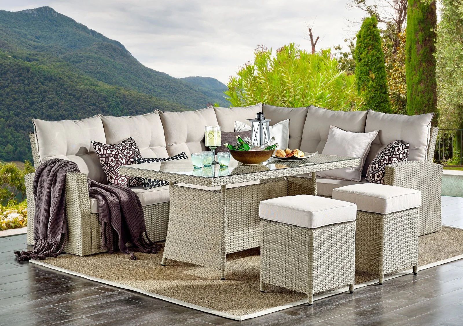 Cream Canaan All-weather Wicker Outdoor Deep-seat Dining Sectional Set | Pier 1