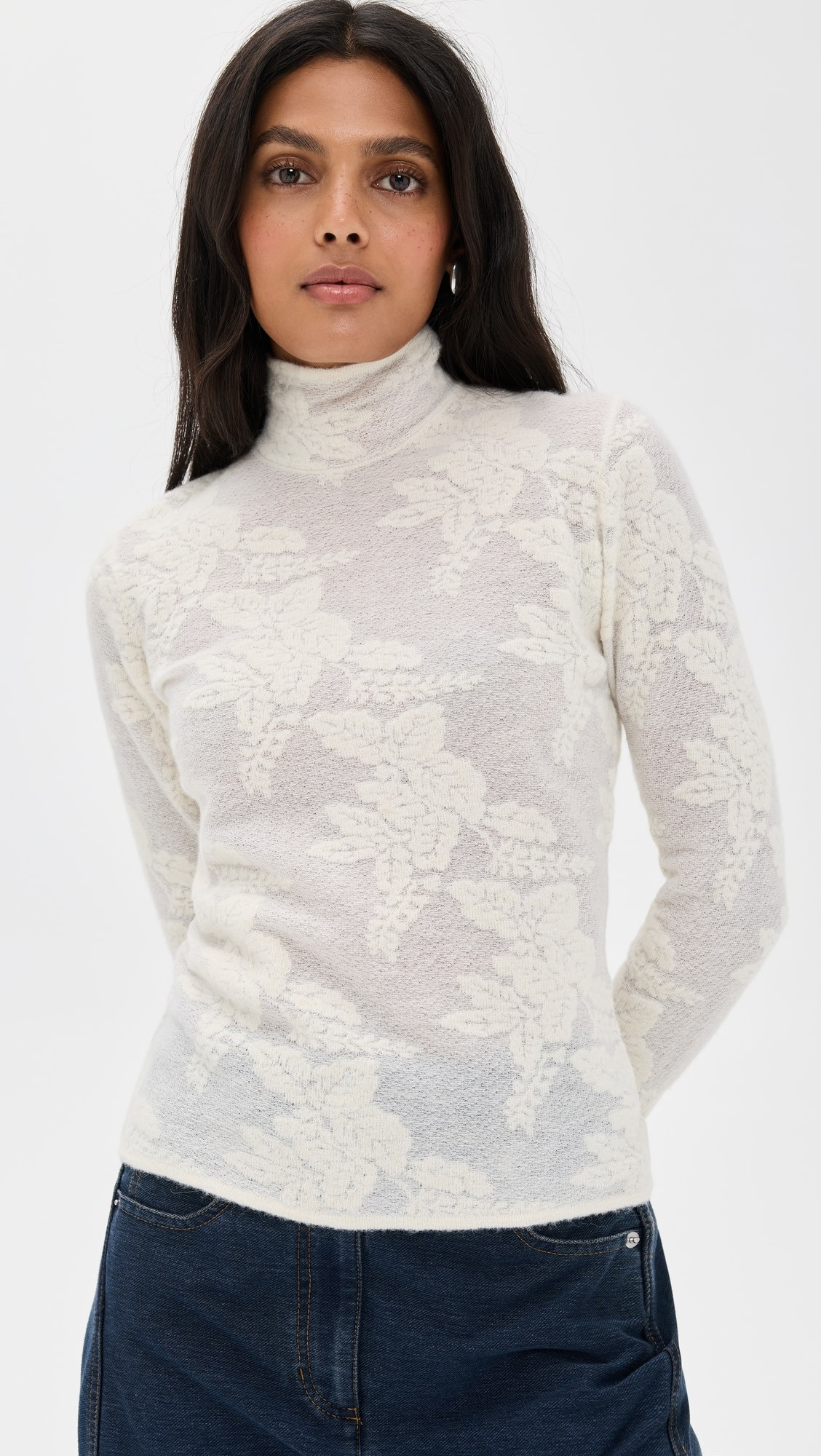 Sheer Flower Jacquard Mock Neck | Shopbop