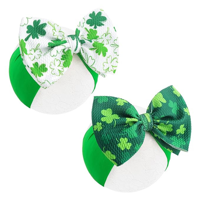 6” Large St Patricks Baby Bows Shamrock Clover Headbands Hairband Green Nylon Bows for Newborn ... | Amazon (US)