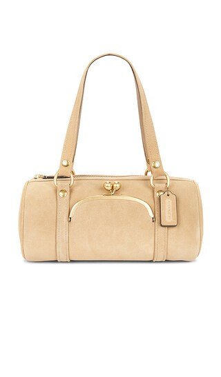 Coach Originals Suede Kisslock Barrel Bag in Beige. | Revolve Clothing (Global)