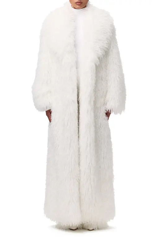 Naked Wardrobe Faux Shearling Coat in Ivory at Nordstrom, Size X-Small | Nordstrom