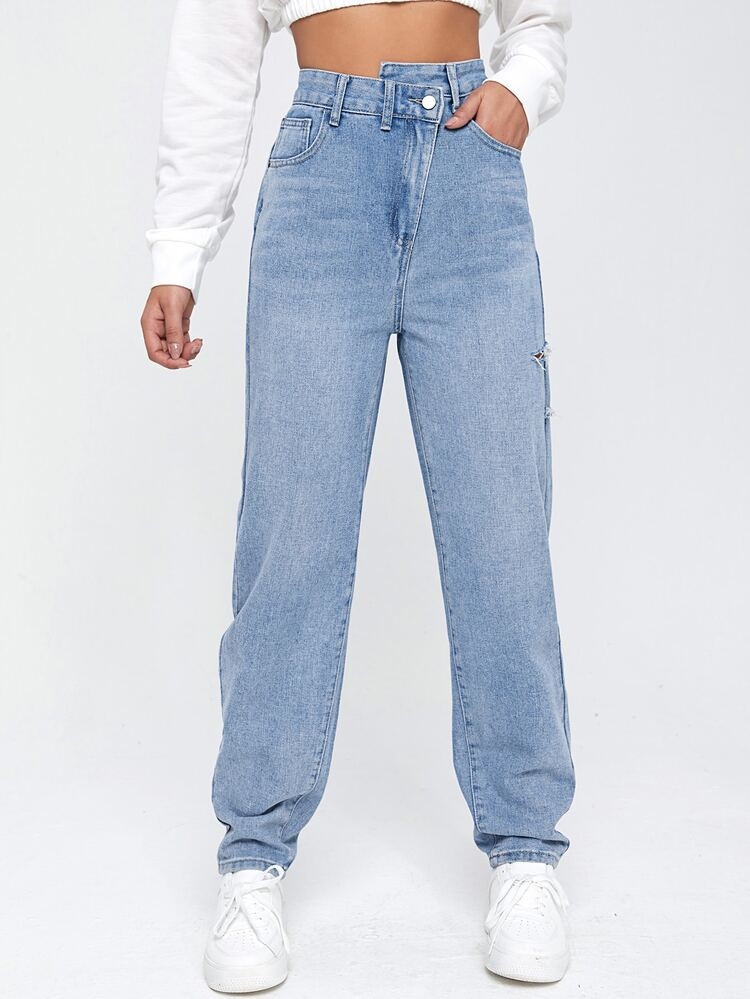High Waisted Light Wash Boyfriend Fit Jeans | SHEIN