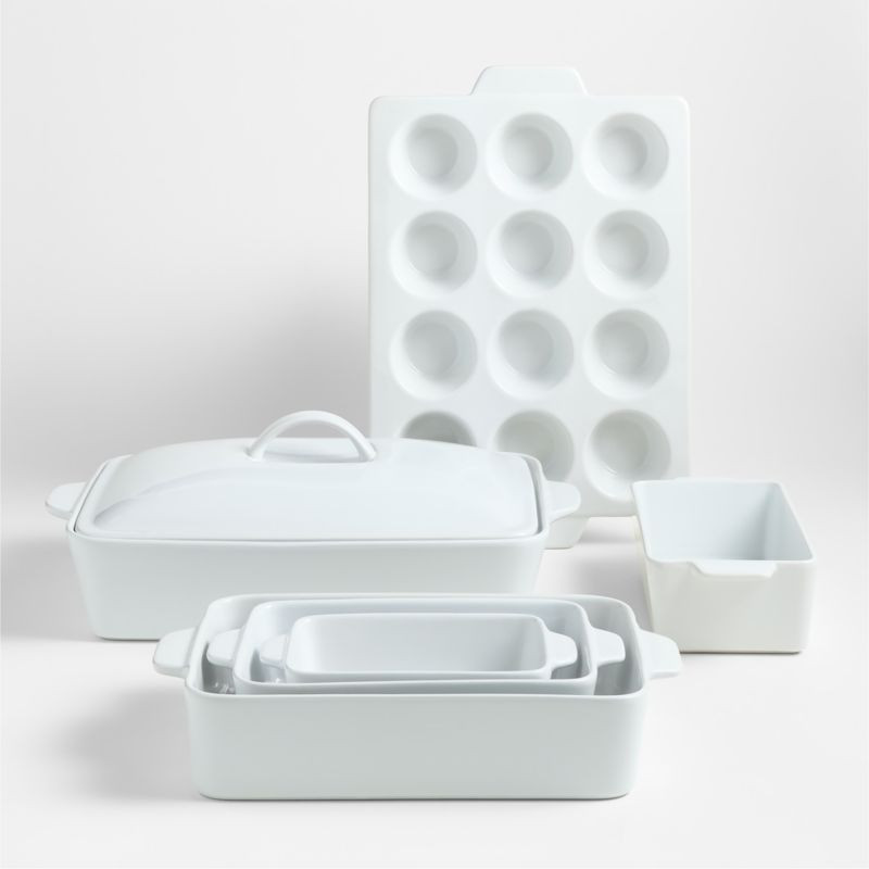 Potluck White 7-Piece Ceramic Baking Set | Crate & Barrel | Crate & Barrel