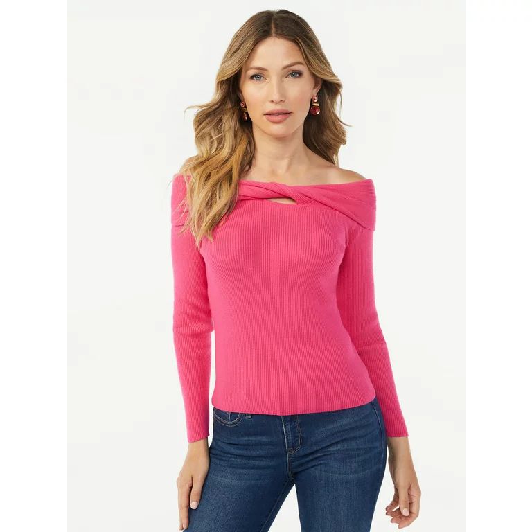 Sofia Jeans by Sofia Vergara Women's Twisted Off Shoulder Sweater | Walmart (US)