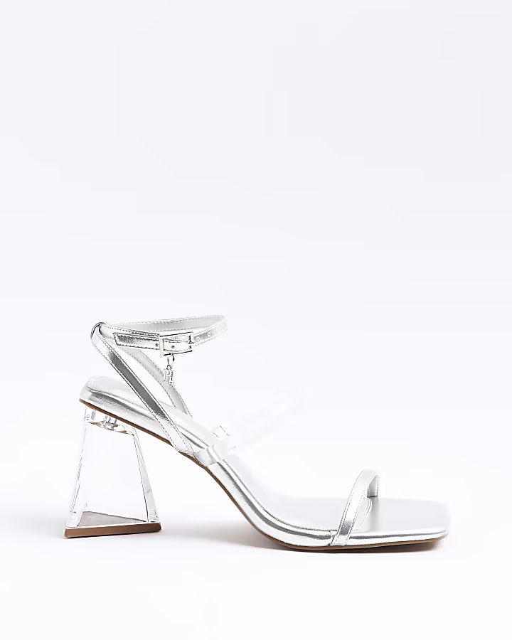 Silver perspex heeled sandals | River Island (UK & IE)
