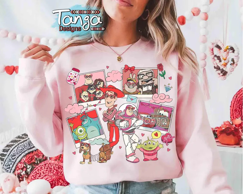 Vintage Disney Pixar Characters Valentine Photos Shirt, Toy Story Lights, Cars Snow, Monster Inc ... | Etsy (US)