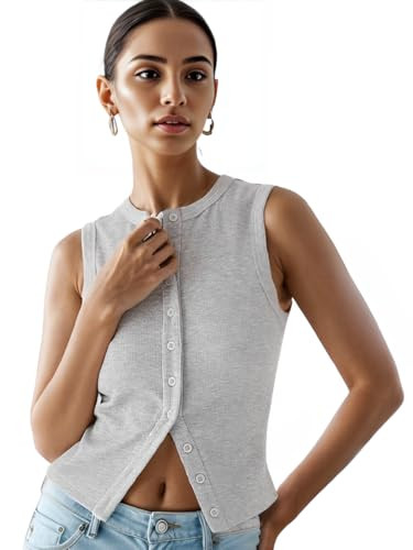 FIGKICKSEN Women’s Button Down Tank Tops Ribbed Summer Vest Button Up Open Front Sleeveless Sli... | Amazon (US)
