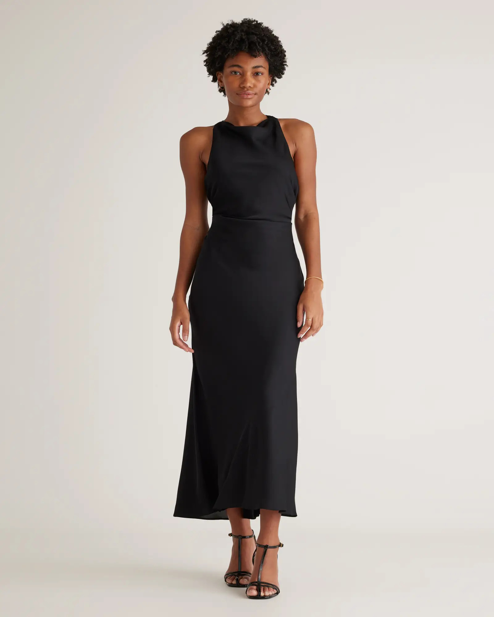 Washable Stretch Silk High Neck Midi Dress in Black | Quince