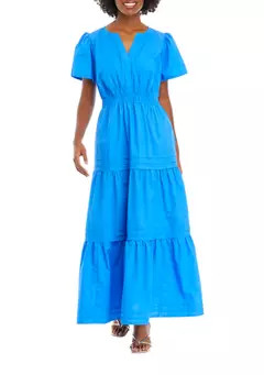 Crown & Ivy™ Women's Flutter Sleeve Waisted Tiered Dress | Belk