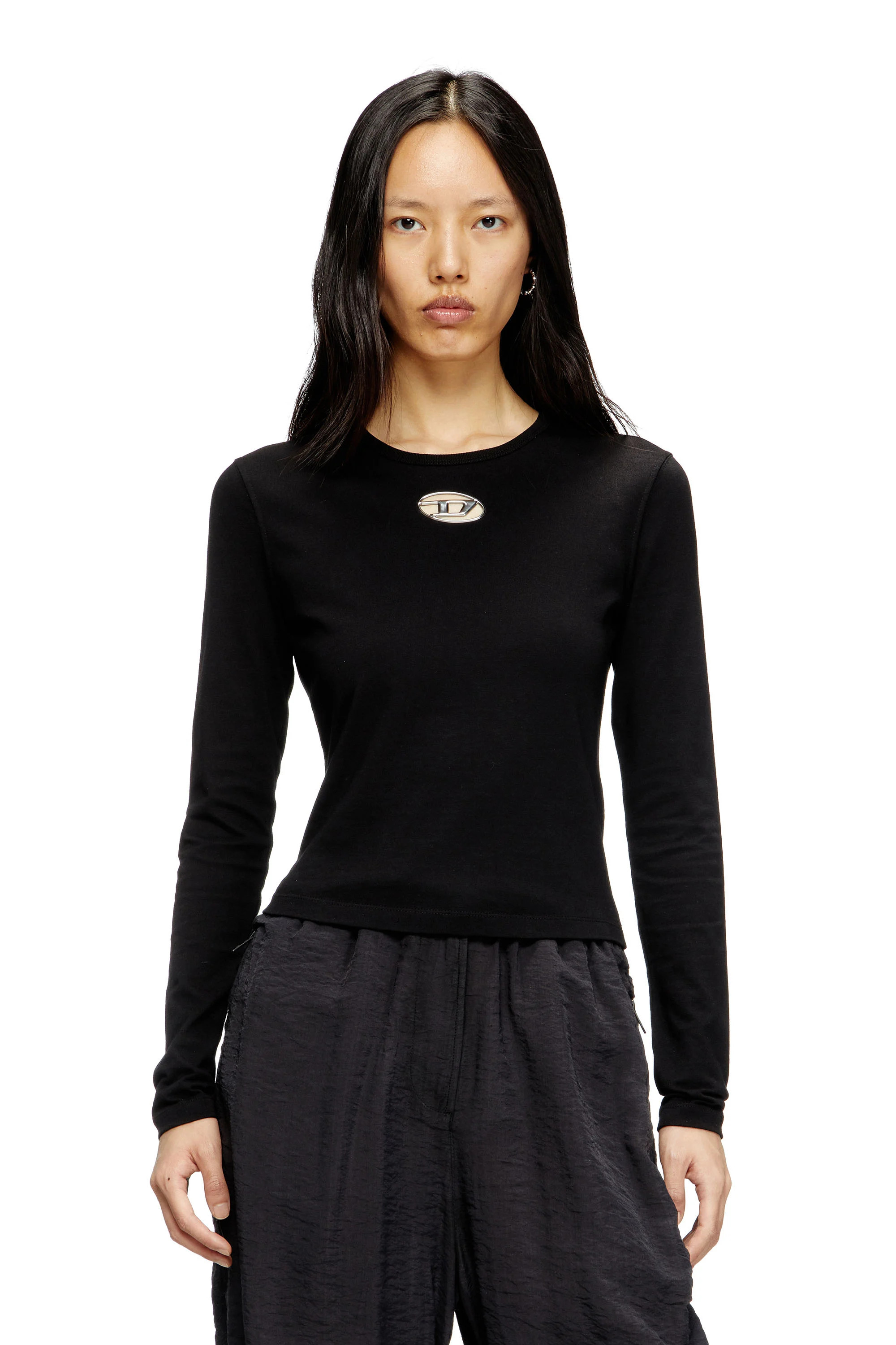 Diesel - Long-sleeve top with Oval D cut-out - T-Shirts - Woman - Black | Diesel US