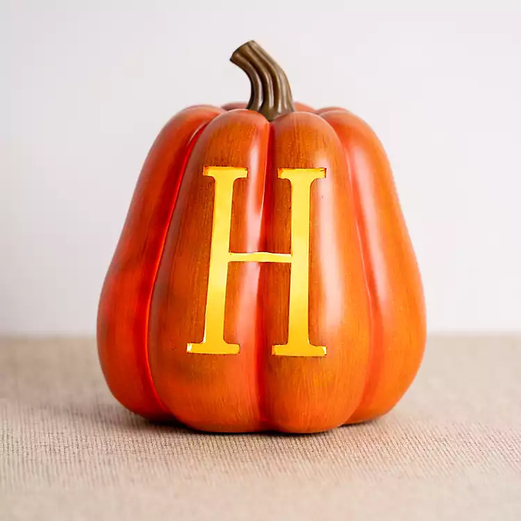 Pre-lit Orange Monogram H Pumpkin | Kirkland's Home