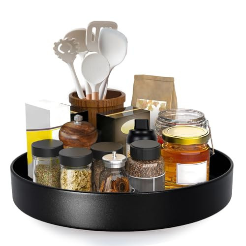 Metal Lazy Susan Organizer, 12 Inch Anti-Rust Turntable for Cabinet, Kitchen, Dining Table, Bathroom – Rotating Spice Rack, Spinner Storage, Round Carousel Organizer for Countertop Black | Amazon (US)
