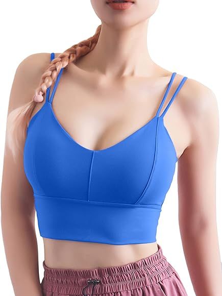 Women Strappy Padded Longline Sports Bra Crop Tank Tops Workout Yoga Top Fitness Gym Push Up Cami... | Amazon (US)