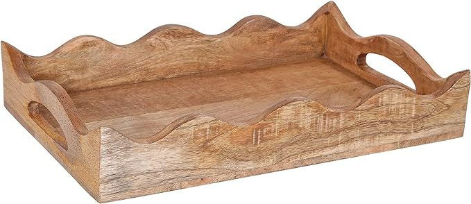 Scallop Coffee Table Tray (Natural Finish) - “Scallop” - Wood Serving Tray w/Handles for Brea... | Amazon (US)