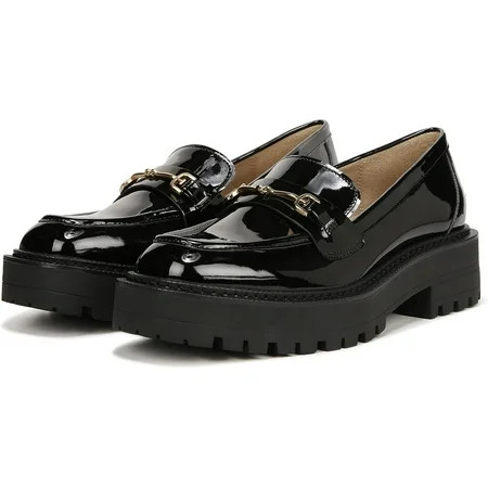 Sam Edelman Laurs Black Patent Rounded Toe Slip On Chunky Heel Leather Loafers (Black Patent 9.5) | Walmart (US)