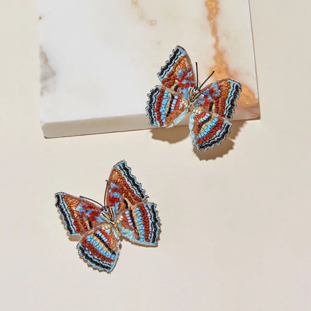 Lyca Butterfly Stud Earrings Brown Blue | Mignonne Gavigan