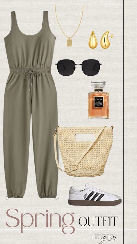 Jumpsuit | Olive Jumpsuit | Adidas Sambas | Woven Bag | Spring Outfit |

#LTKSeasonal #LTKstyletip