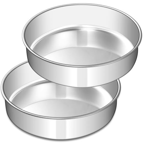 8 Inch Cake Pan Set of 2, Stainless Steel Round Layer Cake Baking Pans Tins, Non-Toxic & Healthy, Leak-proof & Easy Clean & Dishwasher Safe | Amazon (US)