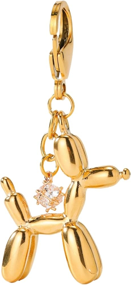 Balloon Dog Bag Charms Purse Charm, Lovely Elegant Gold Stainless Steel Dog Charms with Zircon in... | Amazon (US)