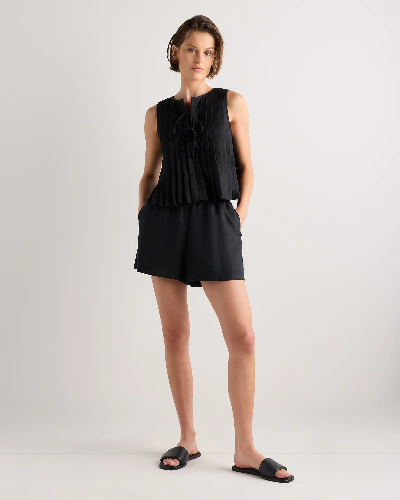100% European Linen Pleated Tank | Quince