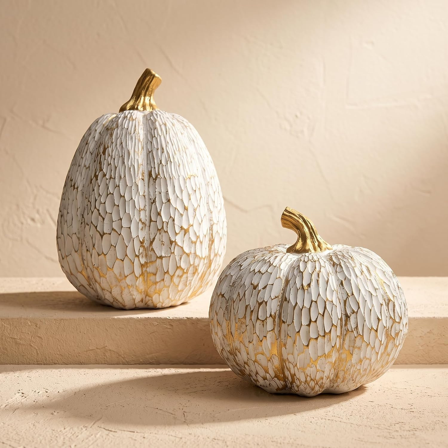 White and Gold Fall Pumpkin Decor, Small Decorative Thanksgiving Pumpkins | Amazon (US)
