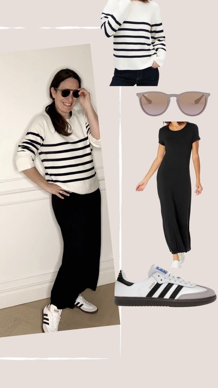 How to wear a black long t-shirt dress with a stripes sweater. 2 spring must have all in one  

#LTKFind #LTKeurope #LTKstyletip