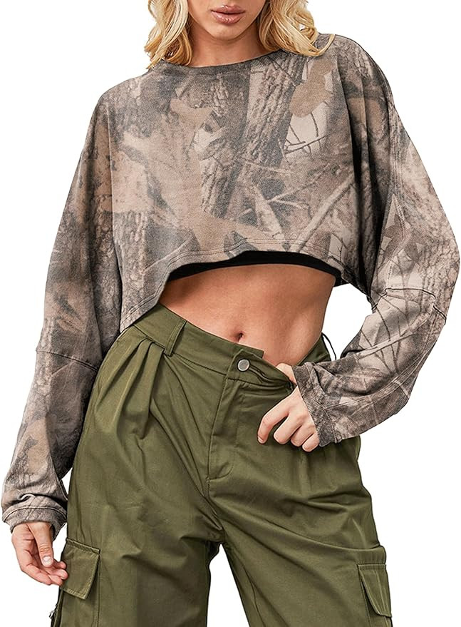 Cropped Sweatshirt Long Sleeve Crop Top Workout Oversized Sweatshirt Loose Crop Tops For Women Cr... | Amazon (US)