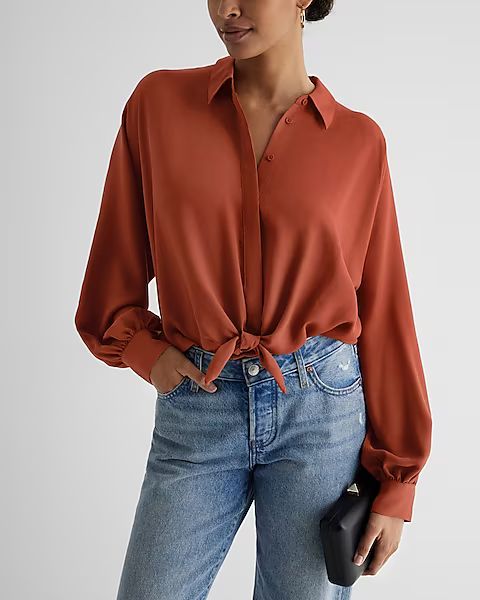 Tie Front Shirt Bodysuit | Express