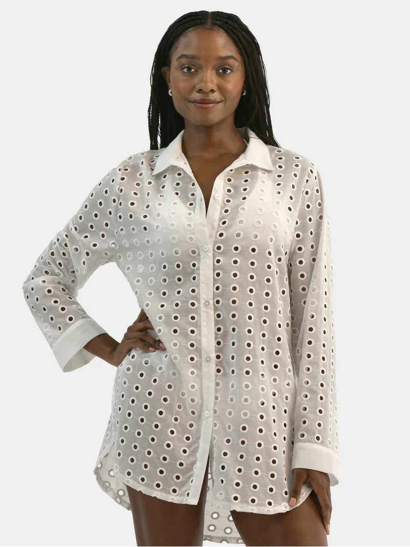 Time and Tru Women's and Women's Plus Eyelet Shirt Dress Coverup, Sizes XS-3X | Walmart (US)