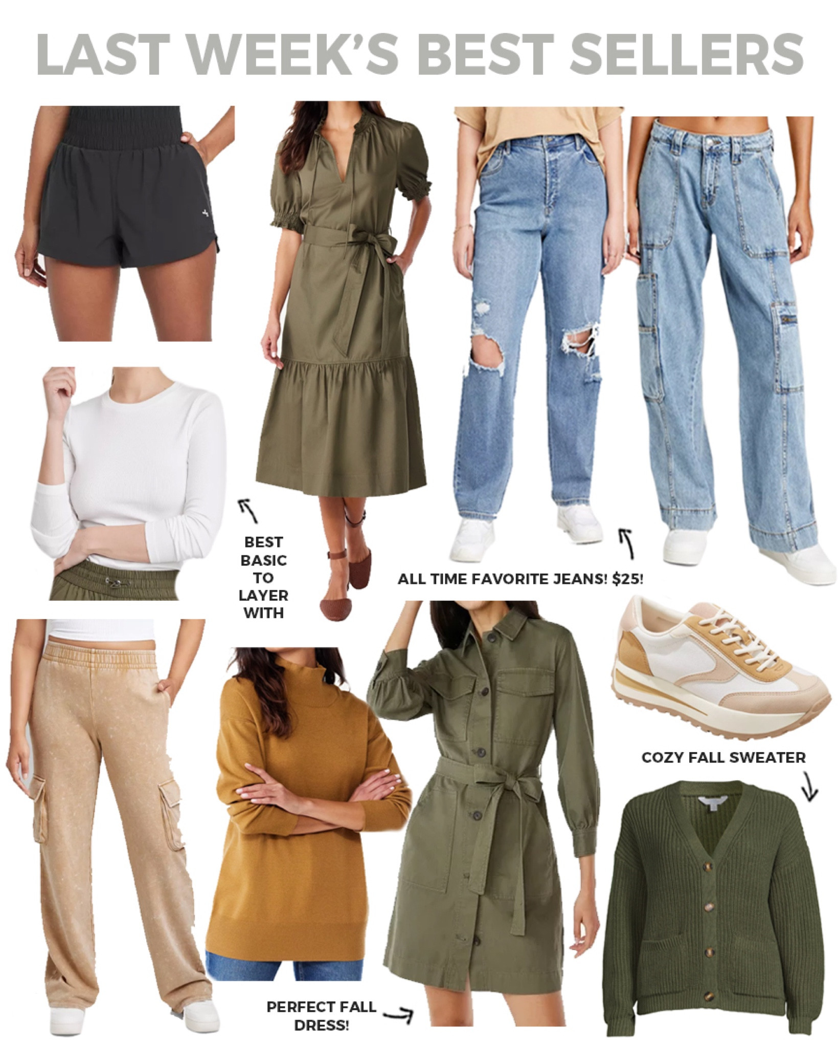 Last week’s best sellers! The best black activewear shorts, Walmart fall dress, the best distressed jeans and more! 

#bestsellers #fallfashion #walmartfinds

Olive green fall dress. Walmart fall fashion. Cargo jeans. Trendy fall fashion. Statement sneakers. Target sneakers. Cargo joggers. Basic white long sleeve tee. Cozy oversized boyfriend cardigan  

#LTKfindsunder100 #LTKstyletip #LTKSeasonal