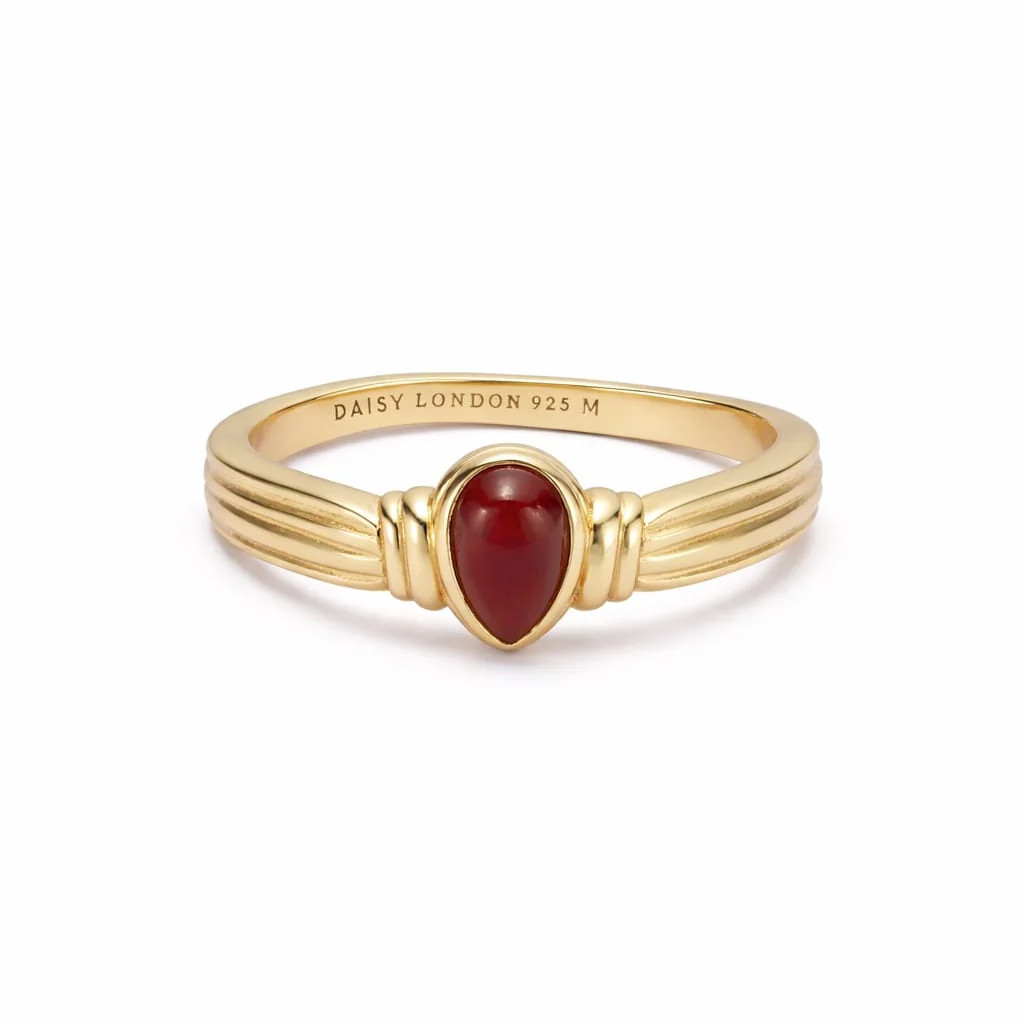 Red Jasper Pear Ring 18ct Gold Plate | Daisy London Jewellery