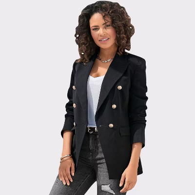 Women's Double Breasted Blazer - LASCANA - Black Solid 4 | Target
