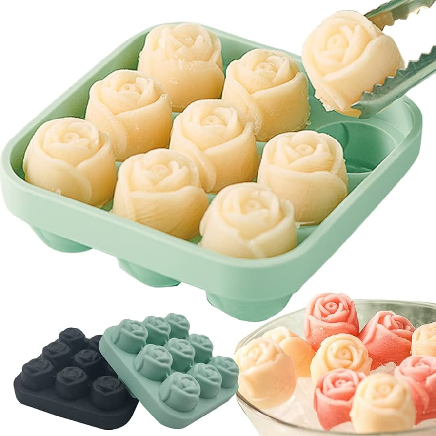 Ice Cube Tray Silicone 3D Rose Ice Mold, Ice Cube Molds for Freezer with Lid and Funnel, Easy Rel... | Amazon (US)