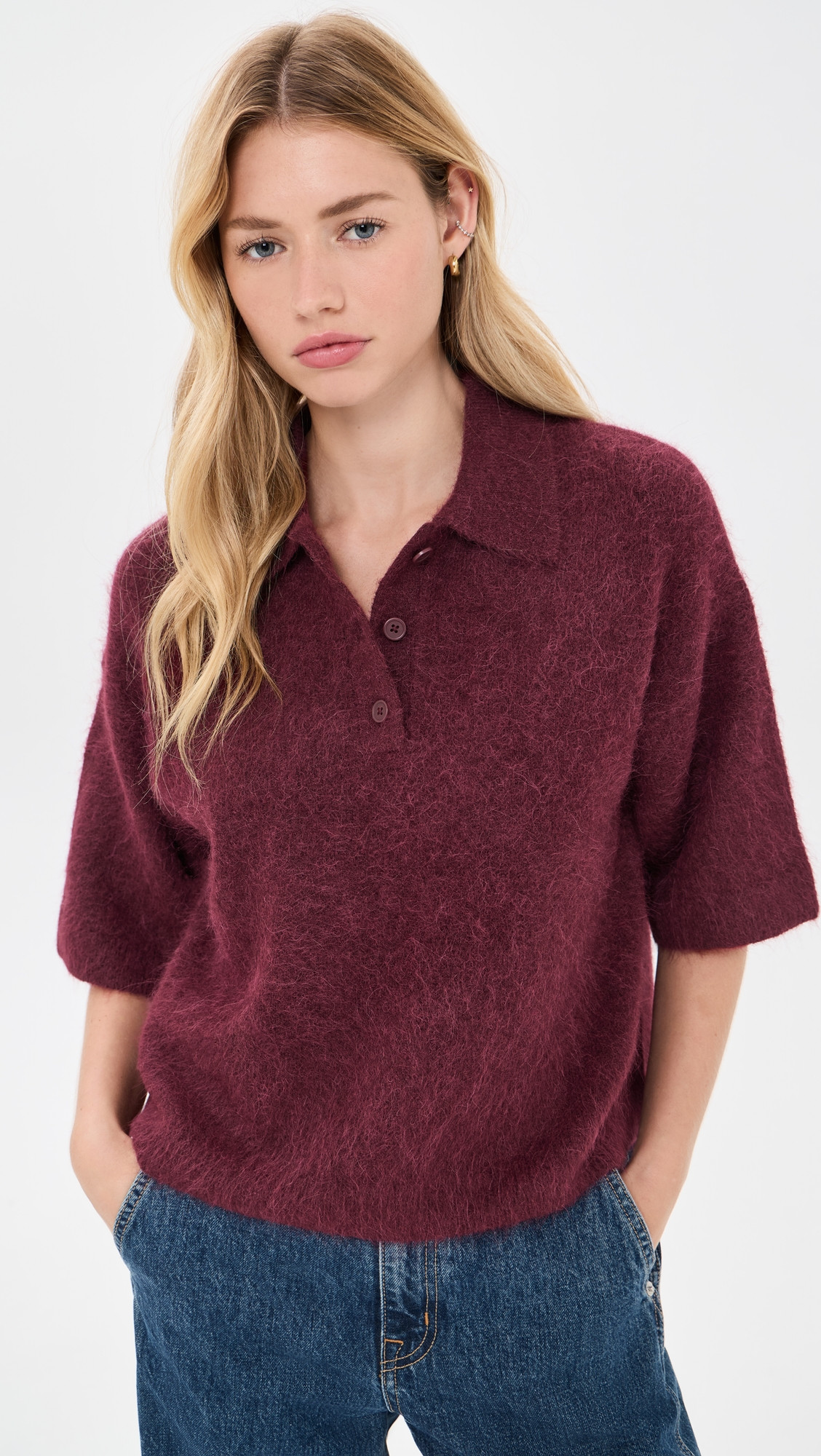 Pistola Nadya Alpaca Blend Boxy Polo Sweater Roche M | Shopbop