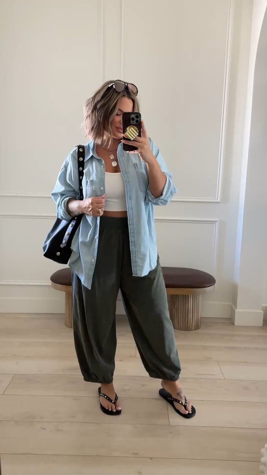 Pants L 
Top M it’s very oversized. 
Bra top under might be sold out but size xl