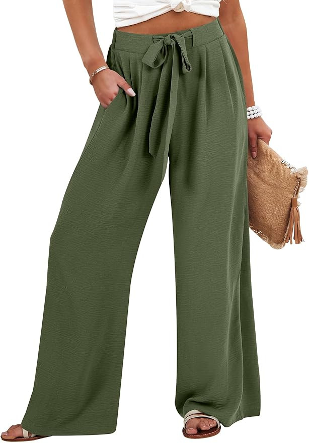 Caracilia Women Wide Leg Palazzo Pants Summer High Waist Flowy Casual Trousers Loose Lounge Beach... | Amazon (US)